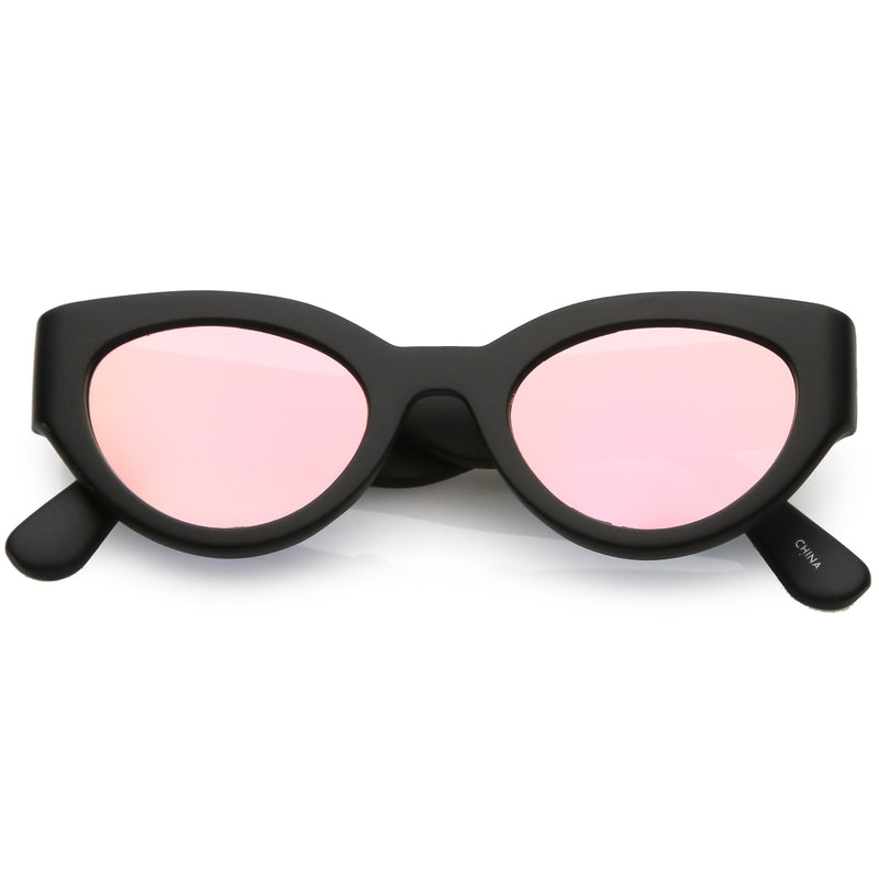 zeroUV Bold Retro Fashion Oval Mirrored Flat Lens Sunglasses C544 White Smoke Matte Black Pink Mirror