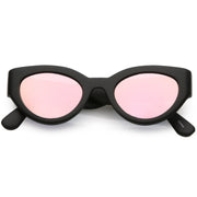 zeroUV Bold Retro Fashion Oval Mirrored Flat Lens Sunglasses C544 White Smoke Shiny Smoke Gold Mirror,Matte Black Pink Mirror,Matte Frost Blue Mirror,Shiny Black Silver Mirror,Shiny Tortoise Magenta Mirror