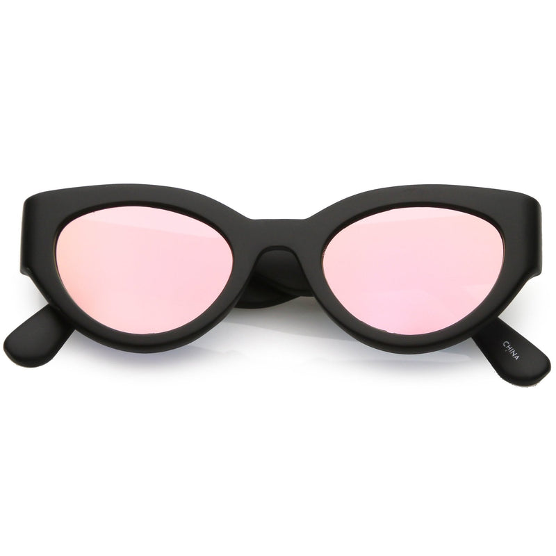 zeroUV Bold Retro Fashion Oval Mirrored Flat Lens Sunglasses C544 White Smoke Shiny Smoke Gold Mirror,Matte Black Pink Mirror,Matte Frost Blue Mirror,Shiny Black Silver Mirror,Shiny Tortoise Magenta Mirror