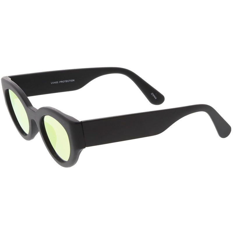 zeroUV Bold Retro Fashion Oval Mirrored Flat Lens Sunglasses C544 White Smoke Shiny Smoke Gold Mirror,Matte Black Pink Mirror,Matte Frost Blue Mirror,Shiny Black Silver Mirror,Shiny Tortoise Magenta Mirror