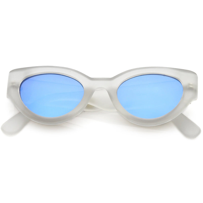 zeroUV Bold Retro Fashion Oval Mirrored Flat Lens Sunglasses C544 White Smoke Matte Frost Blue Mirror