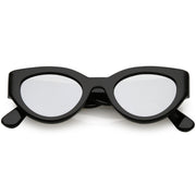 zeroUV Bold Retro Fashion Oval Mirrored Flat Lens Sunglasses C544 Lavender Shiny Black Silver Mirror