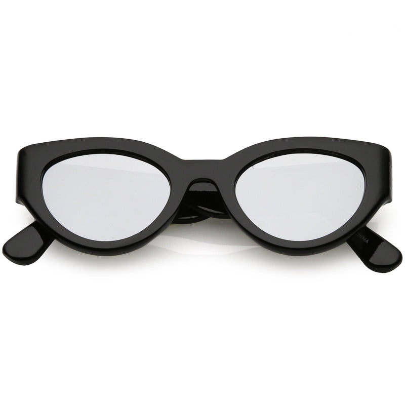 zeroUV Bold Retro Fashion Oval Mirrored Flat Lens Sunglasses C544 Lavender Shiny Black Silver Mirror