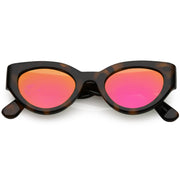 zeroUV Bold Retro Fashion Oval Mirrored Flat Lens Sunglasses C544 White Smoke Shiny Tortoise Magenta Mirror