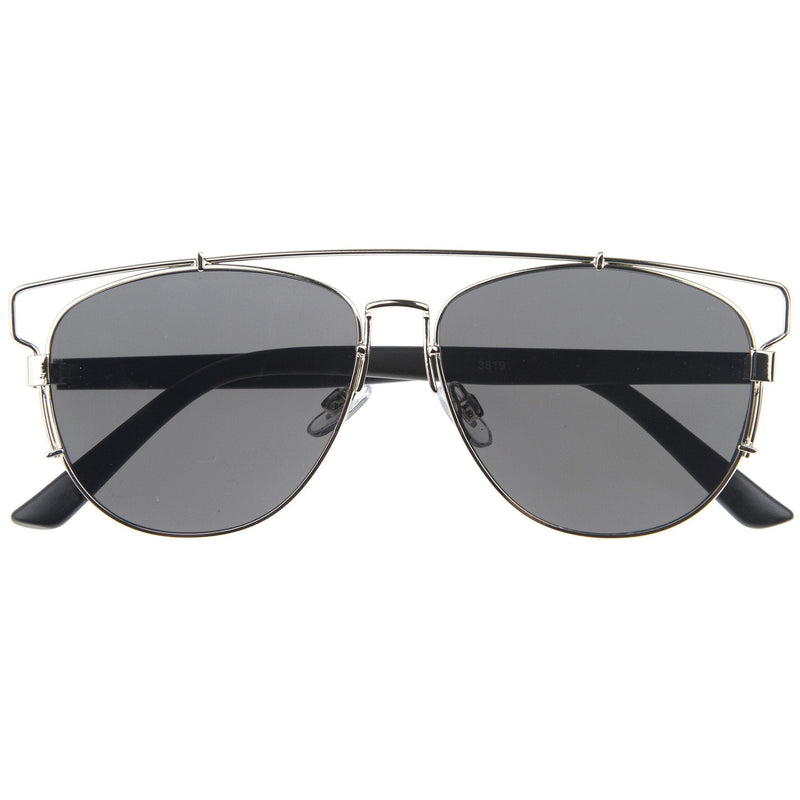 zeroUV Modern Fashion Panto Flat Front Metal Aviator Sunglasses A121 Glasses / Sunglasses White Smoke Silver Black Smoke