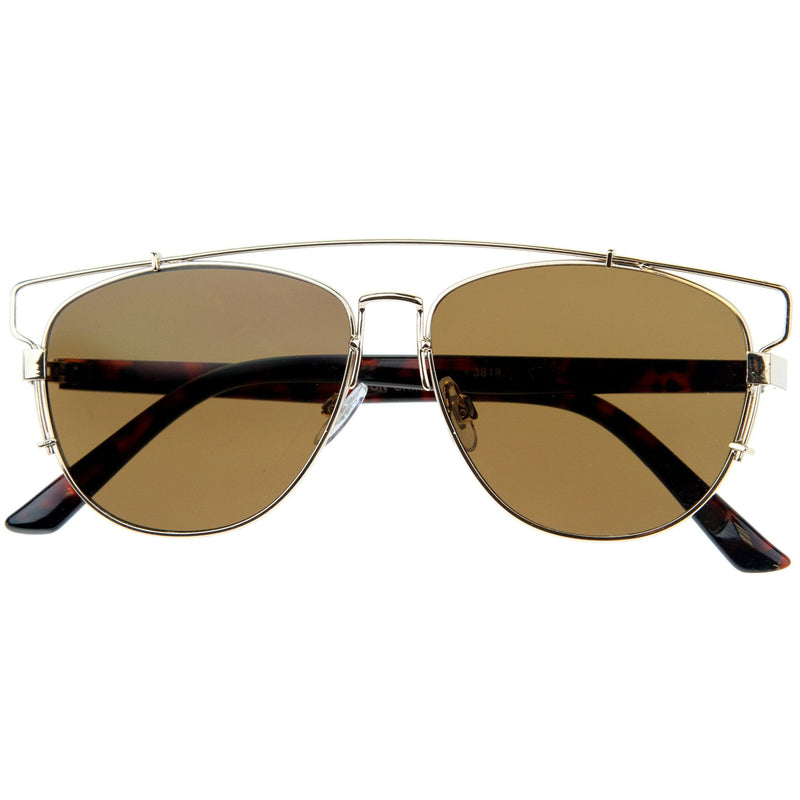 zeroUV Modern Fashion Panto Flat Front Metal Aviator Sunglasses A121 Glasses / Sunglasses White Smoke Gold Tortoise Brown