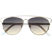 zeroUV Modern Fashion Panto Flat Front Metal Aviator Sunglasses A121 Glasses / Sunglasses White Smoke Gold White Grey Gradient