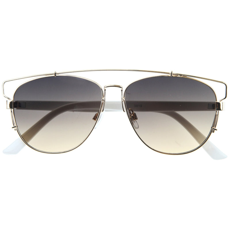 zeroUV Modern Fashion Panto Flat Front Metal Aviator Sunglasses A121 Glasses / Sunglasses White Smoke Gold White Grey Gradient