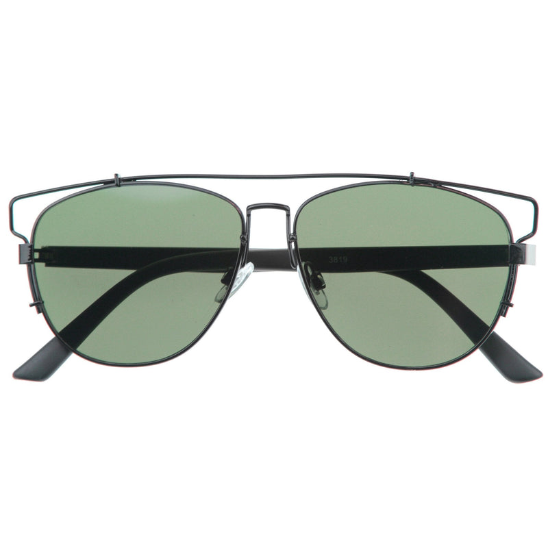 zeroUV Modern Fashion Panto Flat Front Metal Aviator Sunglasses A121 Glasses / Sunglasses White Smoke Black Black Green