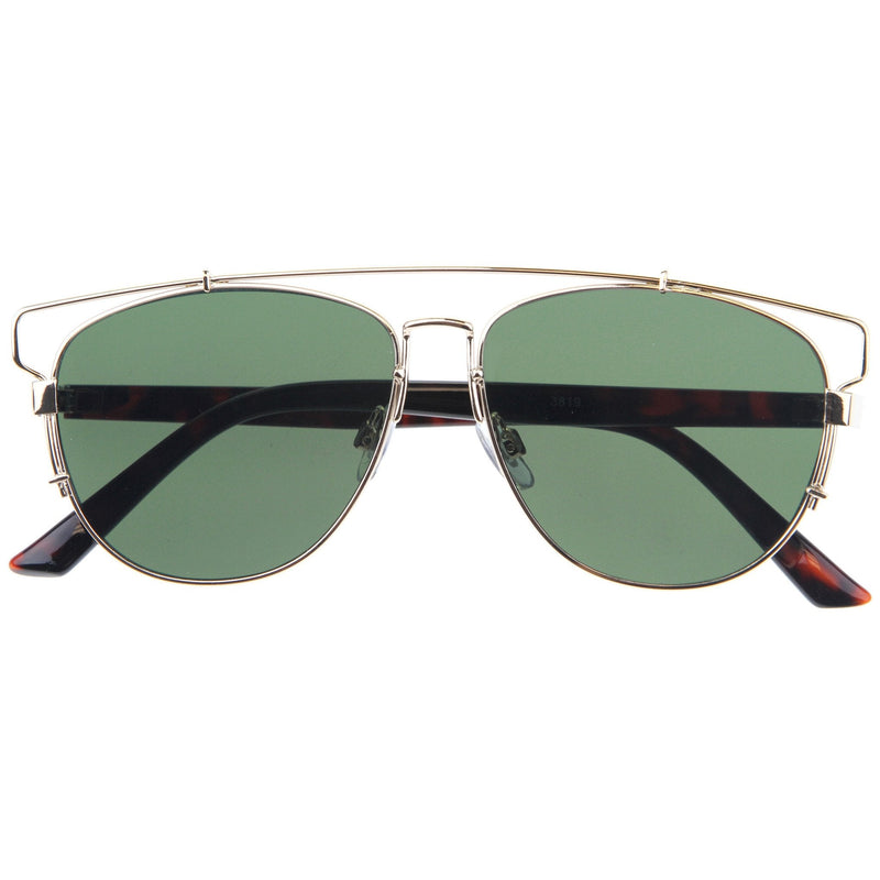 zeroUV Modern Fashion Panto Flat Front Metal Aviator Sunglasses A121 Glasses / Sunglasses White Smoke Gold Tortoise Green