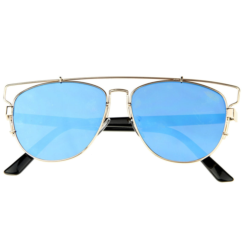 zeroUV Modern Metal Crossbar Mirrored Lens Flat Front Sunglasses A145 Sunglasses White Smoke Gold Ice