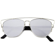 zeroUV Modern Metal Crossbar Mirrored Lens Flat Front Sunglasses A145 Sunglasses White Smoke Silver Full Mirror