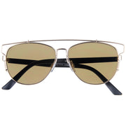 zeroUV Modern Metal Crossbar Mirrored Lens Flat Front Sunglasses A145 Sunglasses White Smoke Gold Brown