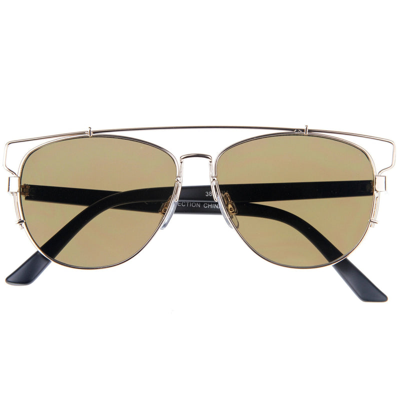 zeroUV Modern Metal Crossbar Mirrored Lens Flat Front Sunglasses A145 Sunglasses White Smoke Gold Brown