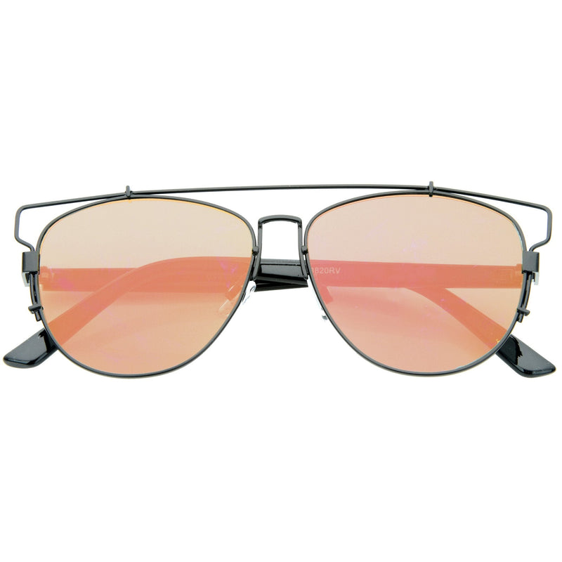 zeroUV Modern Metal Crossbar Mirrored Lens Flat Front Sunglasses A145 Sunglasses White Smoke Black Brown