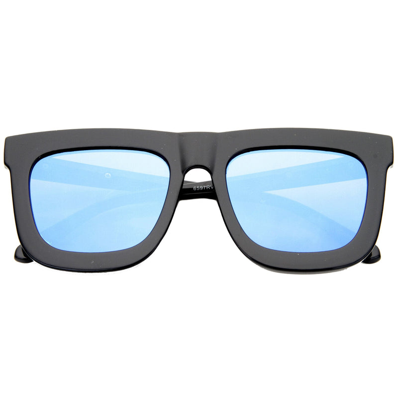zeroUV Hipster Flat Front Square Horned Rim Mirror Lens Sunglasses A143 Sunglasses White Smoke Black Silver Blue Revo