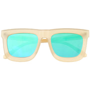 zeroUV Hipster Flat Front Square Horned Rim Mirror Lens Sunglasses A143 Sunglasses White Smoke Creme Gold Green Revo