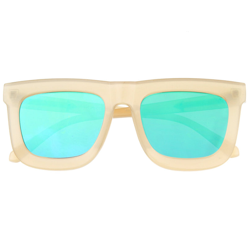 zeroUV Hipster Flat Front Square Horned Rim Mirror Lens Sunglasses A143 Sunglasses White Smoke Creme Gold Green Revo