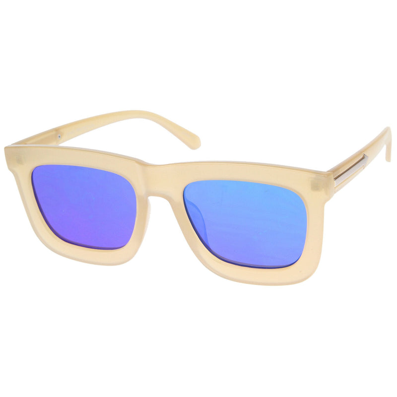 zeroUV Hipster Flat Front Square Horned Rim Mirror Lens Sunglasses A143 Sunglasses White Smoke Black Silver Silver Mirror,Black Silver Blue Revo,Creme Gold Green Revo,Tortoise Gold Orange Revo,Black Gold Brown Mirror