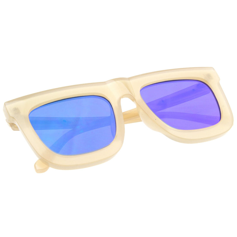 zeroUV Hipster Flat Front Square Horned Rim Mirror Lens Sunglasses A143 Sunglasses White Smoke Black Silver Silver Mirror,Black Silver Blue Revo,Creme Gold Green Revo,Tortoise Gold Orange Revo,Black Gold Brown Mirror