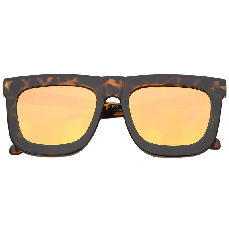 zeroUV Hipster Flat Front Square Horned Rim Mirror Lens Sunglasses A143 Sunglasses White Smoke Tortoise Gold Orange Revo