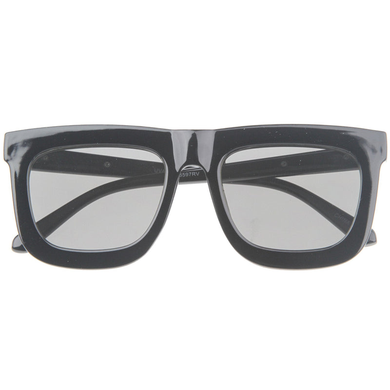 zeroUV Hipster Flat Front Square Horned Rim Mirror Lens Sunglasses A143 Sunglasses Gray Black Gold Brown Mirror