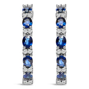 Bids.com 14K White Gold 4x3mm Oval Blue Sapphire and 1/4 Cttw Diamond Alternating Hoop Earring (I-J Color, SI2-I1 Clarity) Earrings White Smoke White.Gold / 0.252