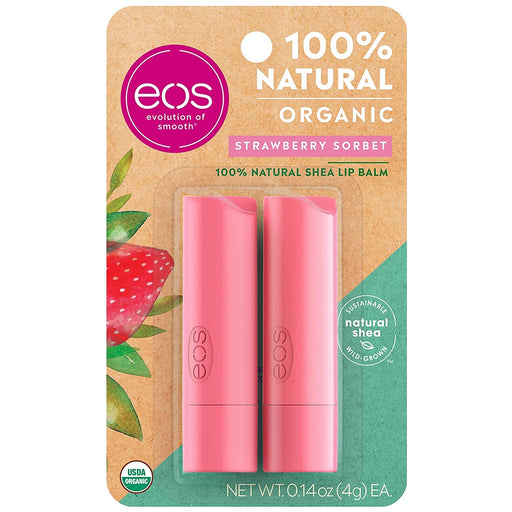 eos eos 100 Natural Organic Lip Balm Stick, Strawberry Sorbet 2 ea Lip Balms & Treatments Tan