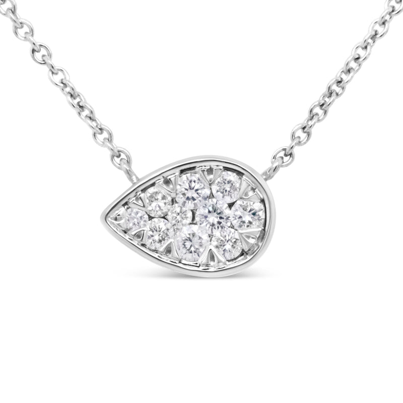 Bids.com 14K White Gold 1/4 Cttw Round Diamond Composite Teardrop Shape 18" Pendant Necklace - (G-H Color, SI2-I1 Clarity) Necklaces White Smoke White.Gold / 18