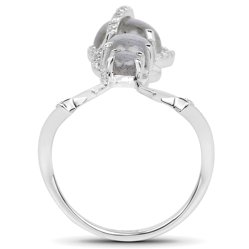 Bids.com 2.79 Carat Genuine Labradorite And White Topaz .925 Sterling Silver Ring Rings White Smoke size 7.00,size 6.00,size 8.00,size 9.00