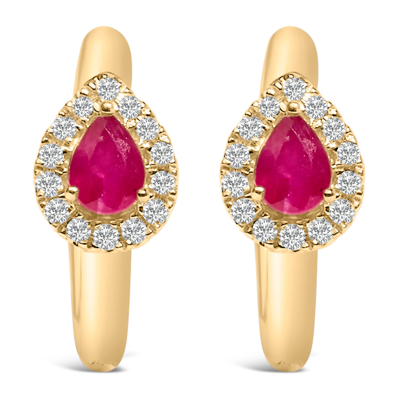 Bids.com 10K Yellow Gold Pear Cut Red Ruby 4x3 mm and 1/10 Cttw Round Diamond Huggy Earrings (I-J Color, I1-I2 Clarity) Earrings White Smoke Yellow.Gold / 0.11