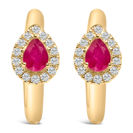 Bids.com 10K Yellow Gold Pear Cut Red Ruby 4x3 mm and 1/10 Cttw Round Diamond Huggy Earrings (I-J Color, I1-I2 Clarity) Earrings White Smoke Yellow.Gold / 0.11