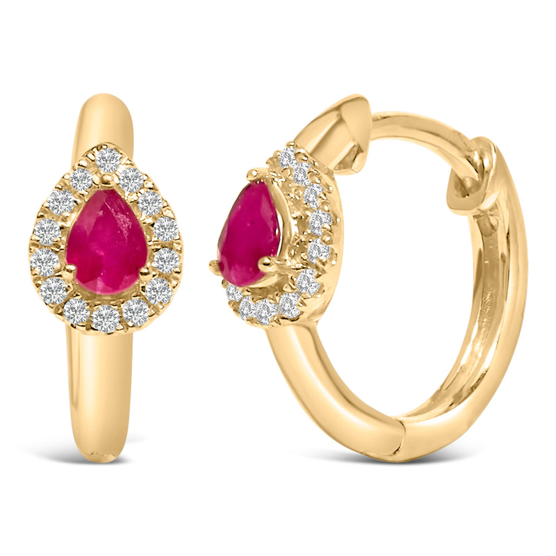 Bids.com 10K Yellow Gold Pear Cut Red Ruby 4x3 mm and 1/10 Cttw Round Diamond Huggy Earrings (I-J Color, I1-I2 Clarity) Earrings White Smoke Yellow.Gold / 0.11