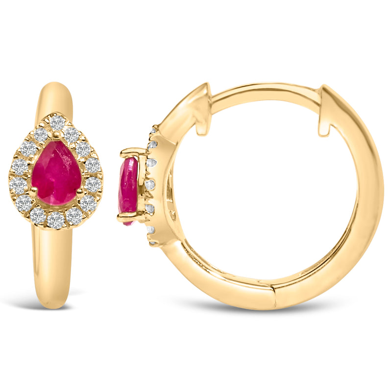 Bids.com 10K Yellow Gold Pear Cut Red Ruby 4x3 mm and 1/10 Cttw Round Diamond Huggy Earrings (I-J Color, I1-I2 Clarity) Earrings White Smoke Yellow.Gold / 0.11