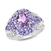 Bids.com 2.88 Carat Genuine Amethyst, Tanzanite & White Topaz .925 Sterling Silver Ring Rings White Smoke size 6.00,size 7.00,size 8.00,size 9.00