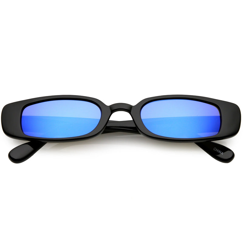 zeroUV Retro 1990's Thin Rectangular Mirrored Lens Sunglasses C548 Sunglasses White Smoke Black Blue Mirror