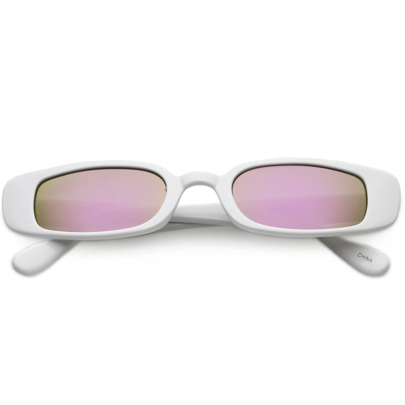 zeroUV Retro 1990's Thin Rectangular Mirrored Lens Sunglasses C548 Sunglasses White Smoke White Magenta Mirror