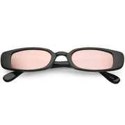 zeroUV Retro 1990's Thin Rectangular Mirrored Lens Sunglasses C548 Sunglasses White Smoke Black Pink Mirror