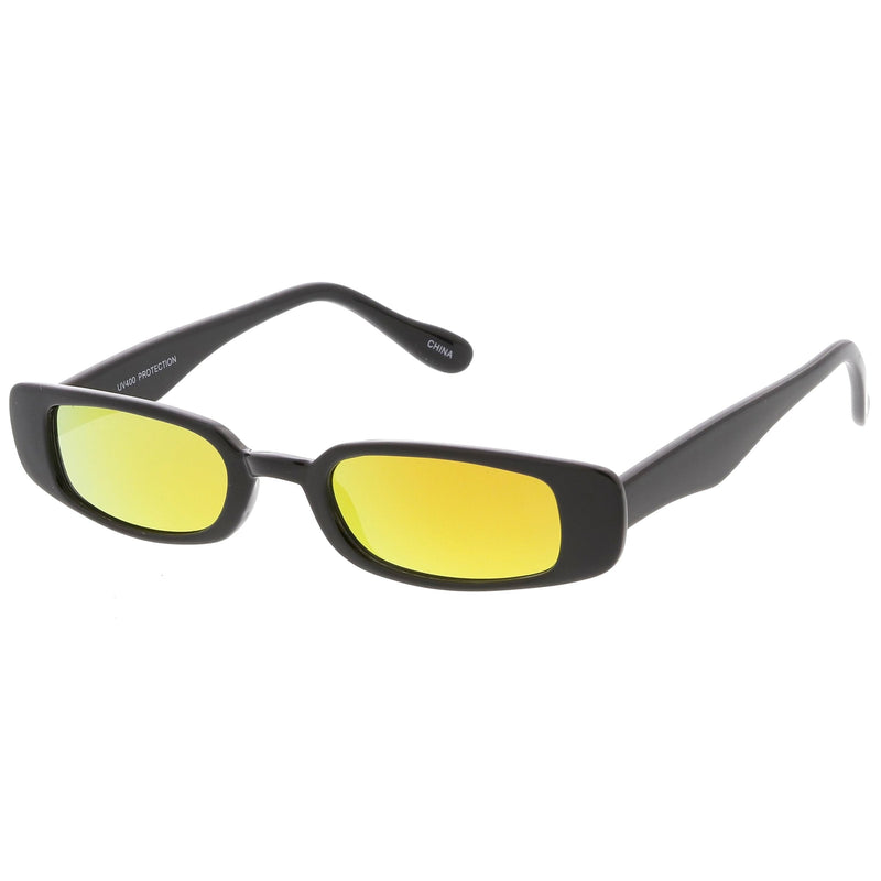 zeroUV Retro 1990's Thin Rectangular Mirrored Lens Sunglasses C548 Sunglasses White Smoke Black Silver Mirror,Black Blue Mirror,White Magenta Mirror,Black Pink Mirror,Black Yellow Mirror