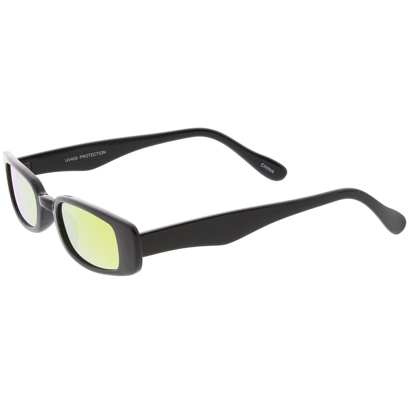 zeroUV Retro 1990's Thin Rectangular Mirrored Lens Sunglasses C548 Sunglasses White Smoke Black Silver Mirror,Black Blue Mirror,White Magenta Mirror,Black Pink Mirror,Black Yellow Mirror