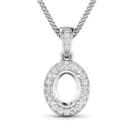 Bids.com 0.18 Carat Genuine White Diamond 14K White Gold Semi Mount Pendant - holds 8x6mm Oval Gemstone Pendants White Smoke