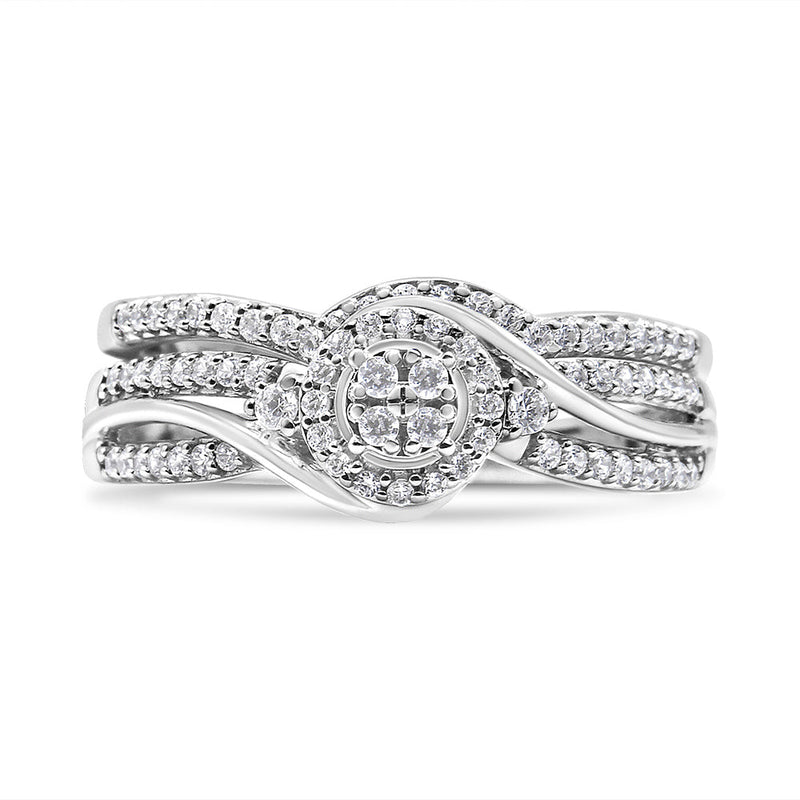Bids.com .925 Sterling Silver 1/3 Cttw Composite Diamond Frame Bypass Bridal Set Ring and Band (I-J Color, I2-I3 Clarity) - Ring Size 7 Rings White Smoke 7 / White.Sterling Silver,9 / White.Sterling Silver,6 / White.Sterling Silver,8 / White.Sterling Silver,5 / White.Sterling Silver,10 / White.Sterling Silver,11 / White.Sterling Silver,12 / White.Sterling Silver,4 / White.Sterling Silver,13 / White.Sterlin