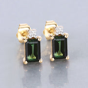 Bids.com 1.24 Carat Genuine Green Tourmaline and White Diamond 14K Yellow Gold Earrings Earrings Light Gray