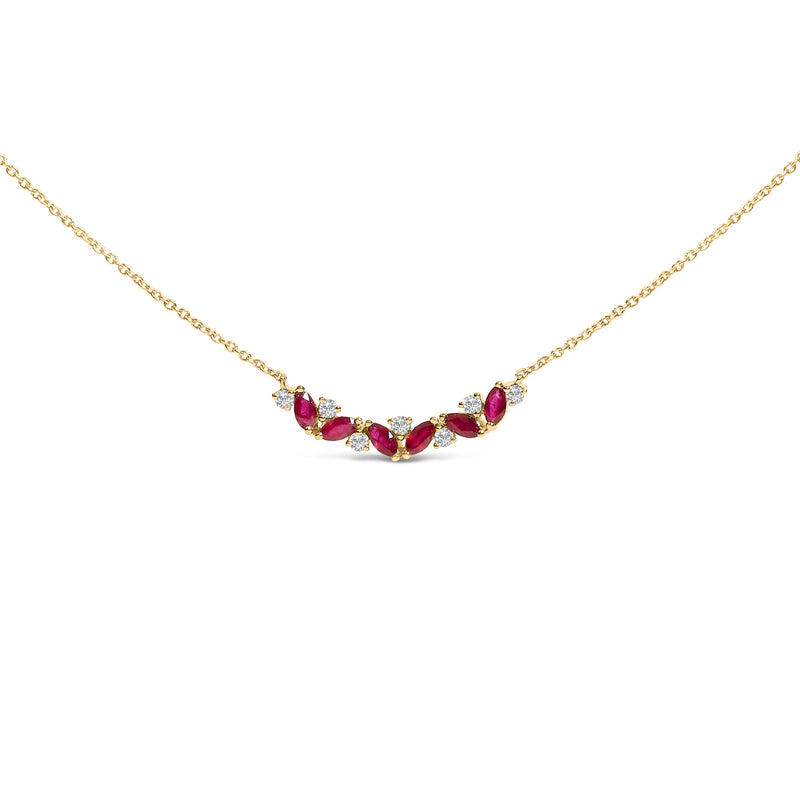 Bids.com 14K Yellow Gold Red Ruby and Diamond Trio Bar Line Necklace (I-J Color, SI2-I1 Clarity) - 18 inch Necklaces White Smoke Yellow.Gold / 18