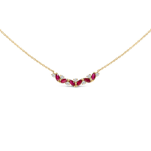 Bids.com 14K Yellow Gold Red Ruby and Diamond Trio Bar Line Necklace (I-J Color, SI2-I1 Clarity) - 18 inch Necklaces White Smoke Yellow.Gold / 18