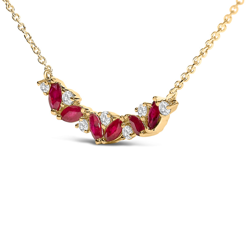 Bids.com 14K Yellow Gold Red Ruby and Diamond Trio Bar Line Necklace (I-J Color, SI2-I1 Clarity) - 18 inch Necklaces White Smoke Yellow.Gold / 18