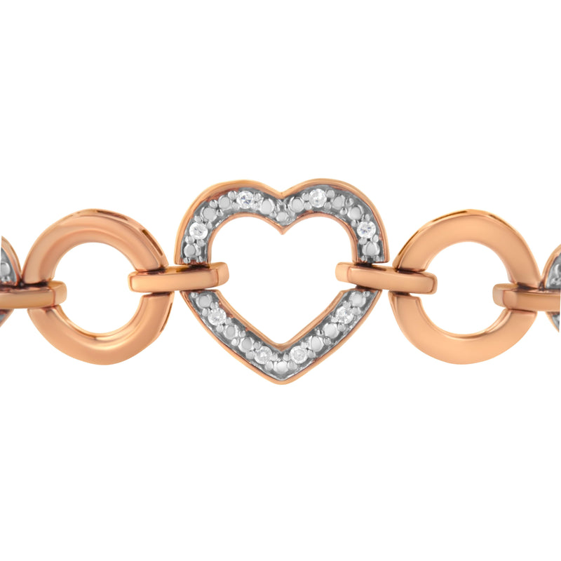 Bids.com 10K Rose Gold over .925 Sterling Silver 1/10 Cttw Round-Cut Diamond Heart Link Adjustable Bolo Bracelet (H-I Color, I2-I3 Clarity) - 6"-9" Adjustable Bracelets White Smoke Rose.Sterling Silver / 7