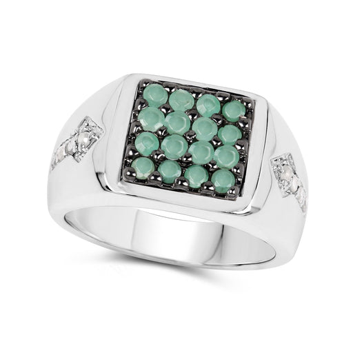 Bids.com 0.60 Carat Genuine Emerald & White Diamond .925 Sterling Silver Ring Rings White Smoke size 7.00,size 6.00,size 8.00,size 9.00