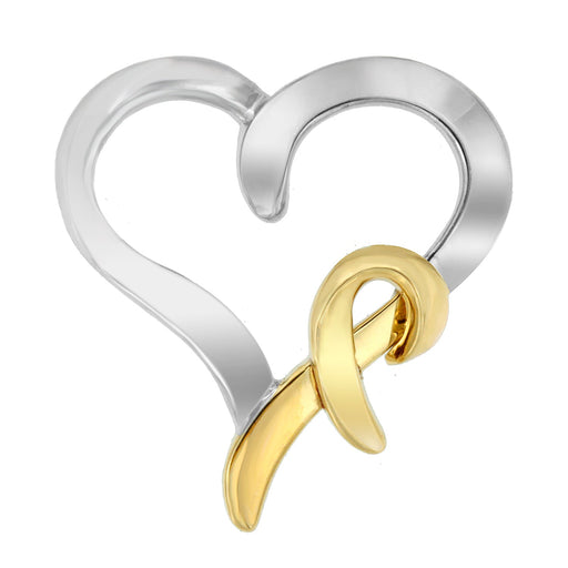 Bids.com .925 Sterling Silver and 14K Yellow Gold Two-Tone Heart Shaped Pendant Necklace Necklaces White Smoke YellowWhite.Sterling Silver / 18