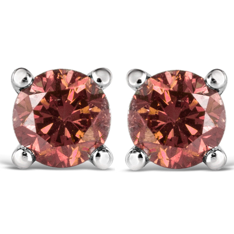 Bids.com 10K White Gold 1.0 Cttw Lab Created Round Brilliant Cut Pink Diamond Classic 4-Prong Solitaire Stud Earrings (Fancy Pink Color, VVS2-VS1 Clarity) Earrings White Smoke White.Gold / 1